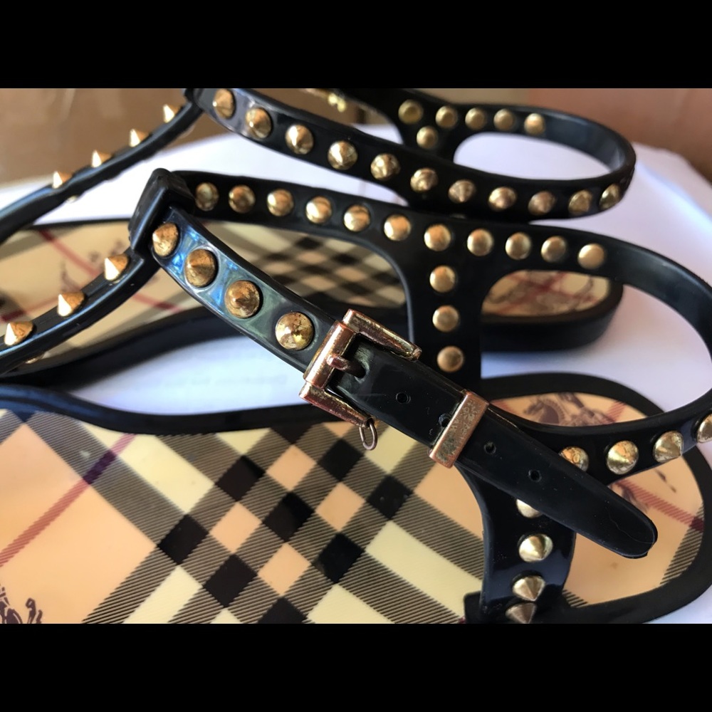 Burberry Black Studded Rubber Thong Sandal